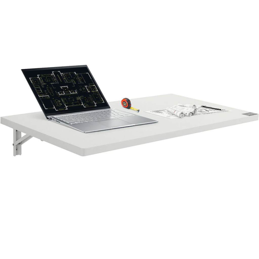 Wall Mounted Folding Table, 35.4 x 19.7 inches Wall Mount Table, Floating Desk with Iron Bracket, Fold Down Desk for Small Spaces, Home Office, Dining, Laundry Room, Kitchen, Bar, White