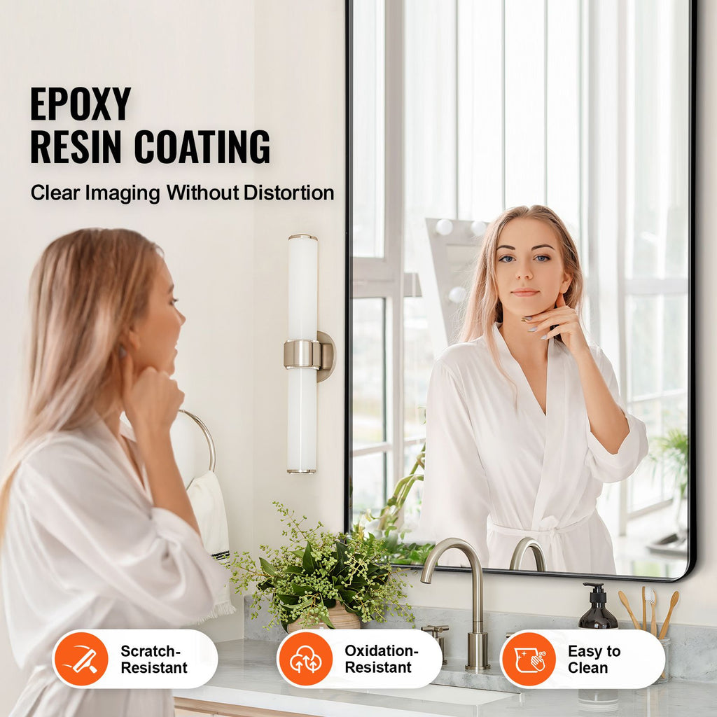 Wall Mounted Makeup Mirror, 0.15" Thick, 30" x 55" Mirror with Aluminium Alloy Frame & Explosion-Proof Film, Scratch-Resistant Mirror with Z-Shaped Bracket, Fit for Bathroom/Bedroom/Living Room image 2