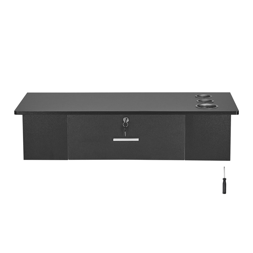Wall-Mounted Salon Workstation, Equipped with 3 Holders for Hair Dryers, Secure Drawer with Lock, Ideal for SPA, Hairdressing Salons, Home & Bathroom Use, in Sleek Black