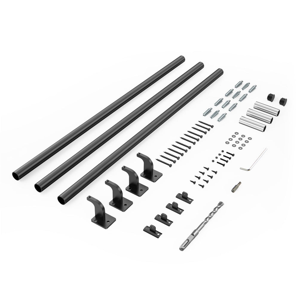 Wall Mounted Stair Handrail, 12ft Pipe Staircase Handrail, Black Galvanized Aluminum, 1.26 inch Pipe Diameter, Indoor&Outdoor Staircase Railing,Industrial Hand Rail for Steps,Security Baluster
