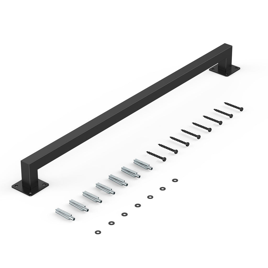 Wall Mounted Stair Handrail, 3ft Black Iron Staircase Handrail Indoor, 250lbs Load Capacity, Industrial Railing Hand Rail for Steps, Square Tube for Loft Porch Deck, 2 Sections