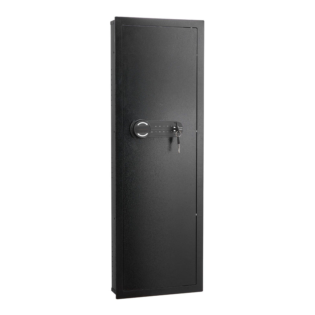 Wall Safe, 4-Tier Hidden Wall Mounted Gun Safe with Password & Key, Q235 Cold-Rolled Steel In-Wall Box with LED Lighting, 3 Adjustable Shelves & Key Holders for Money, Jewelry, Passport, Black