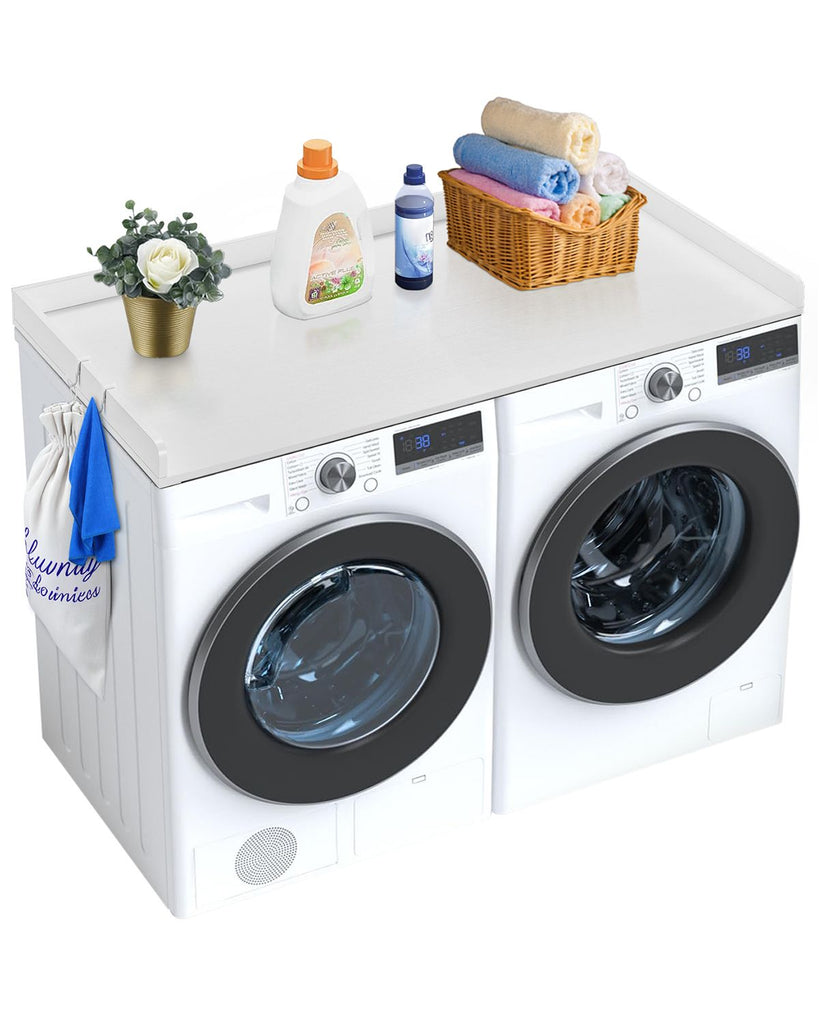 Washer Dryer Countertop, 54" x 27" Wooden Washer and Dryer Countertop, Water-Resistant Laundry Machine Topper Cover with Anti-Slip Pads, for Laundry Room Organization and Storage, White