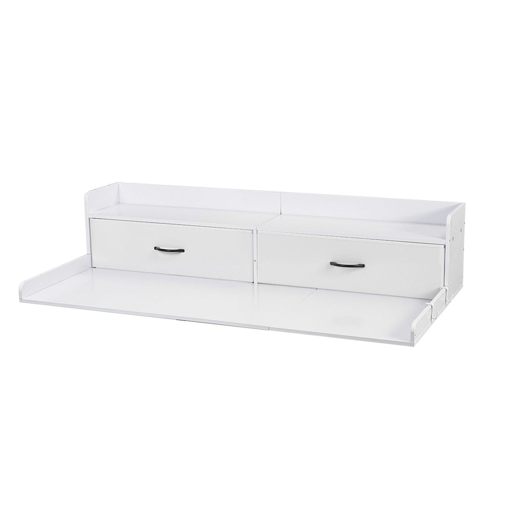 Washer Dryer Countertop with Shelf, 54 x 27.5 in Wooden Washer and Dryer Topper with 2 Drawers & 2 Hooks, Laundry Machine Topper for Laundry Closet Pantry Counter Organization and Storage, White