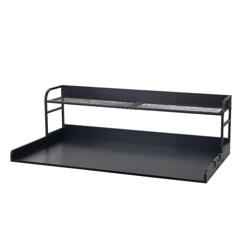 Washer Dryer Countertop with Shelf, 54 x 27.5 in Wooden Washer and Dryer Topper with Edge and 2 Hooks, Laundry Machine Topper for Laundry Closet Pantry Counter Organization and Storage, Black