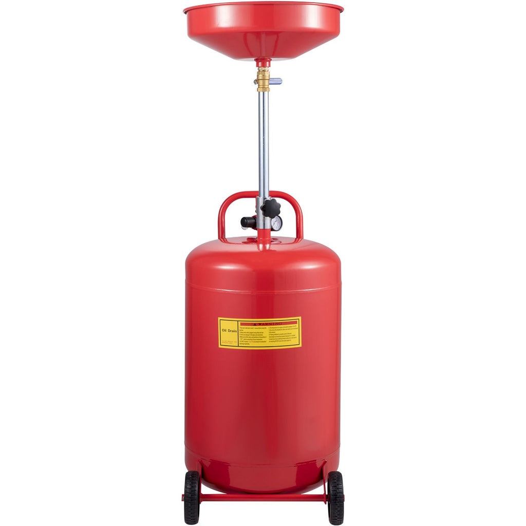 Waste Oil Drain Tank 20 Gallon Portable Oil Drain Air Operated Drainer Oil Change, Oil Drain Container, Fluid Fuel Transfer Drainage Adjustable Funnel Height, with Pressure Regulating Valve