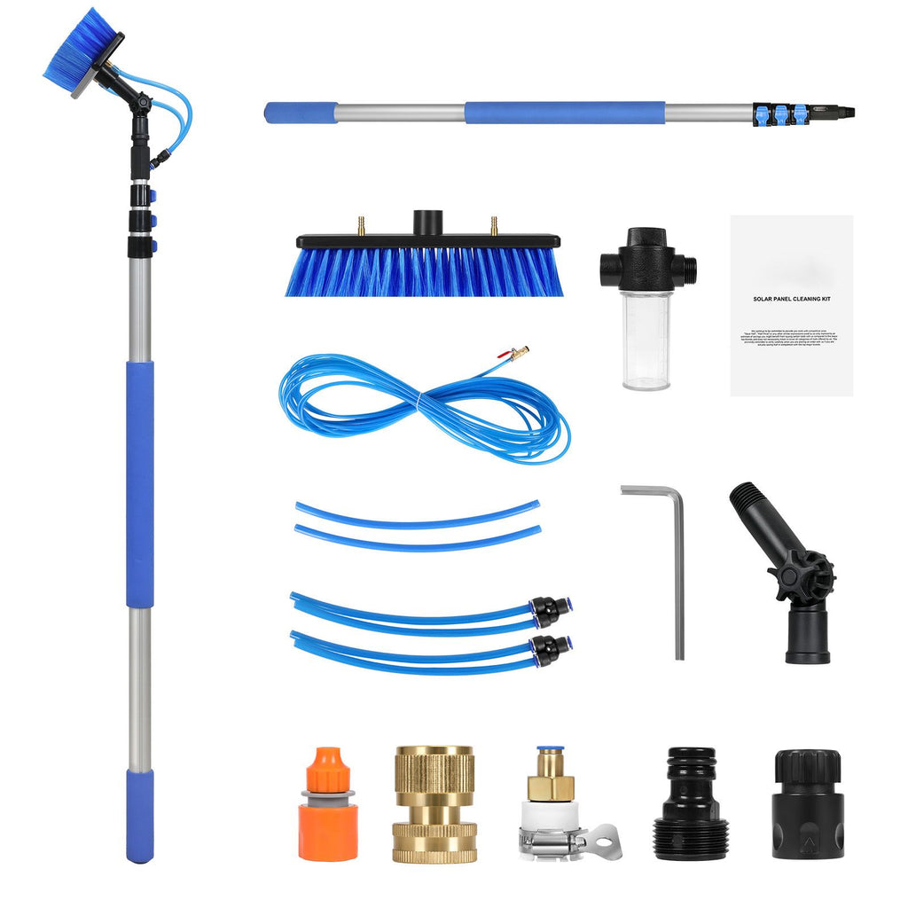 Water Fed Pole Kit, 20FT Solar Panel Cleaning Pole with Extendable Handle, 180° Rotatable Brush Head & 65.6FT Hose, Household & Outdoor Window Cleaner Tool for Caravan Solar Panel Deck
