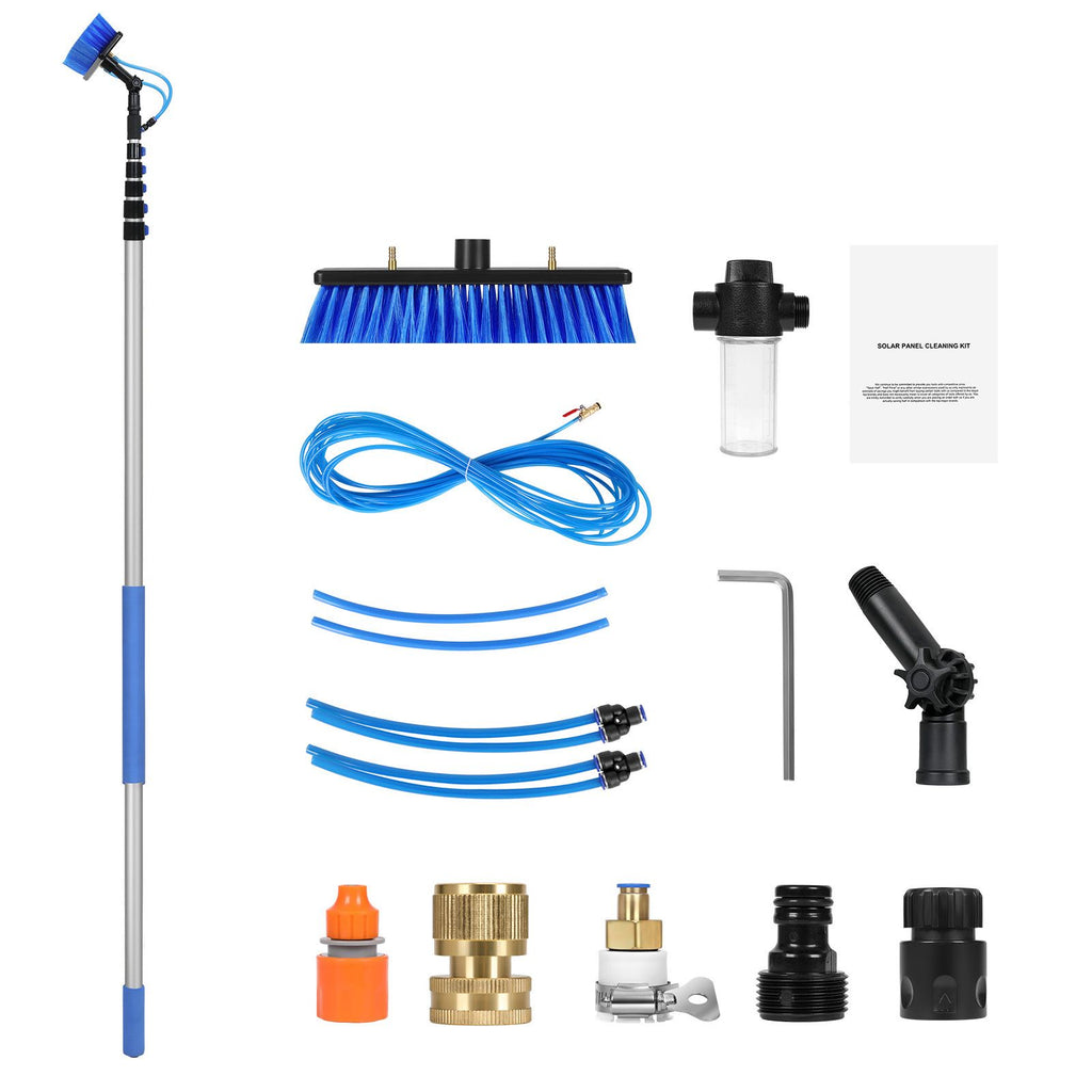 Water Fed Pole Kit, 36FT Solar Panel Cleaning Pole with Extendable Handle, 180° Rotatable Brush Head & 65.6FT Hose, Household & Outdoor Window Cleaner Tool for Caravan Solar Panel Deck