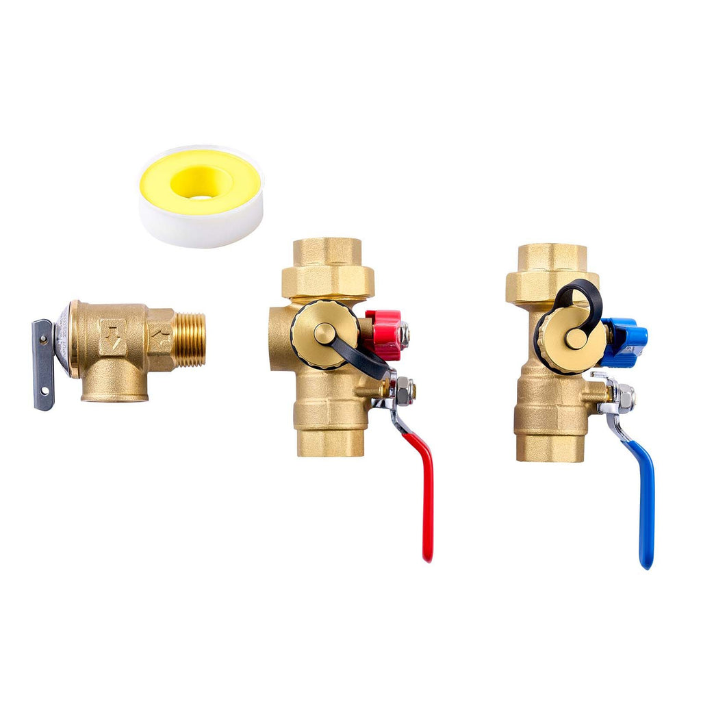 Water Heater Kit, 3/4 Inch Tankless Water Heater Service Valve Kit with 2PCS 3/4″ NPT to 3/4″ NPT Isolation Valves, Pressure Relief Valve, Lead-Free Brass, Fits Most Tankless Waters Heaters