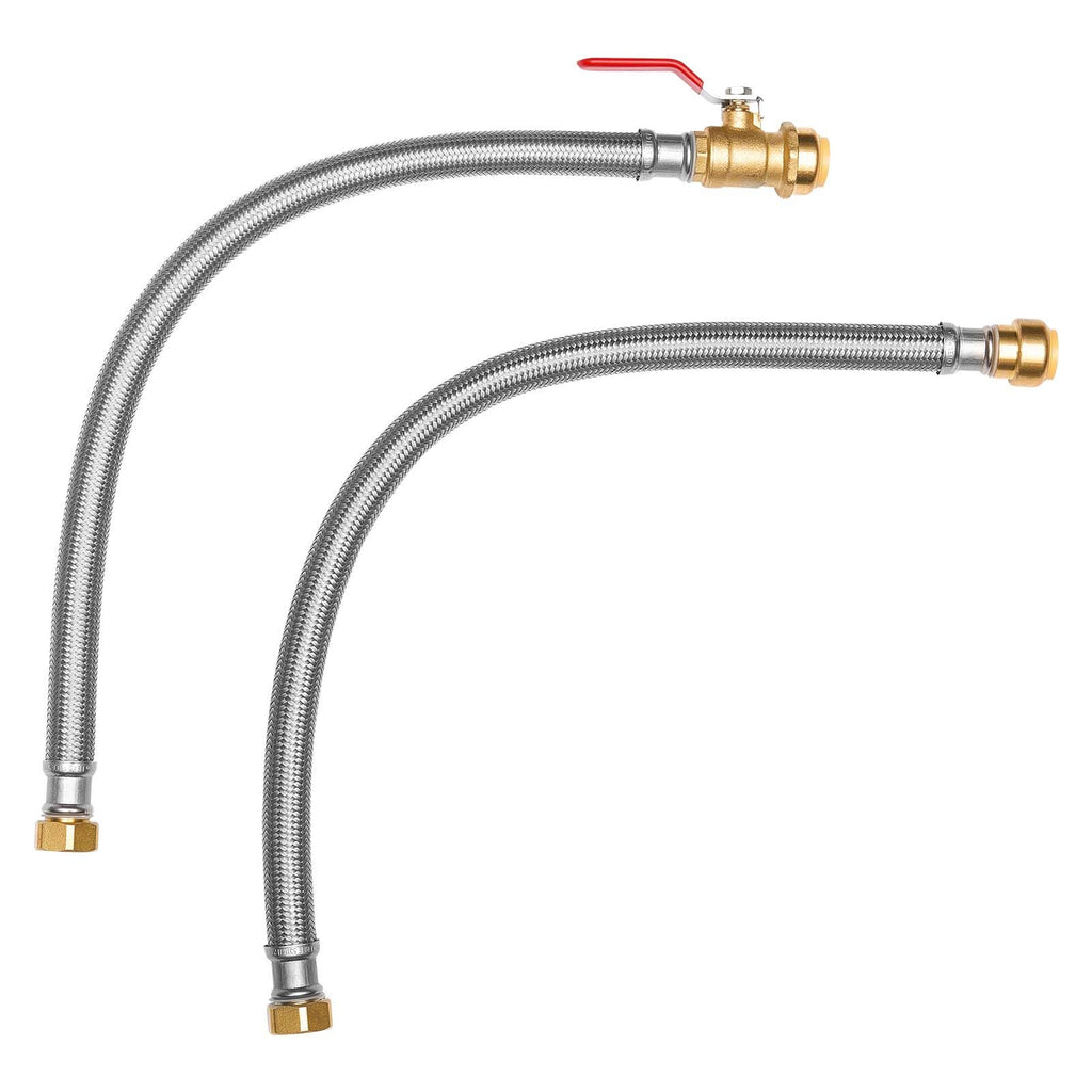 Water Heater Kit, Push-Fit Valve Flexible Water Heater Connector with 3/4" FIP x 3/4" PTC Ball Valve, Stainless Steel Braided Waters Heaters Supply Line for Bathroom, Kitchen, Laundry Room