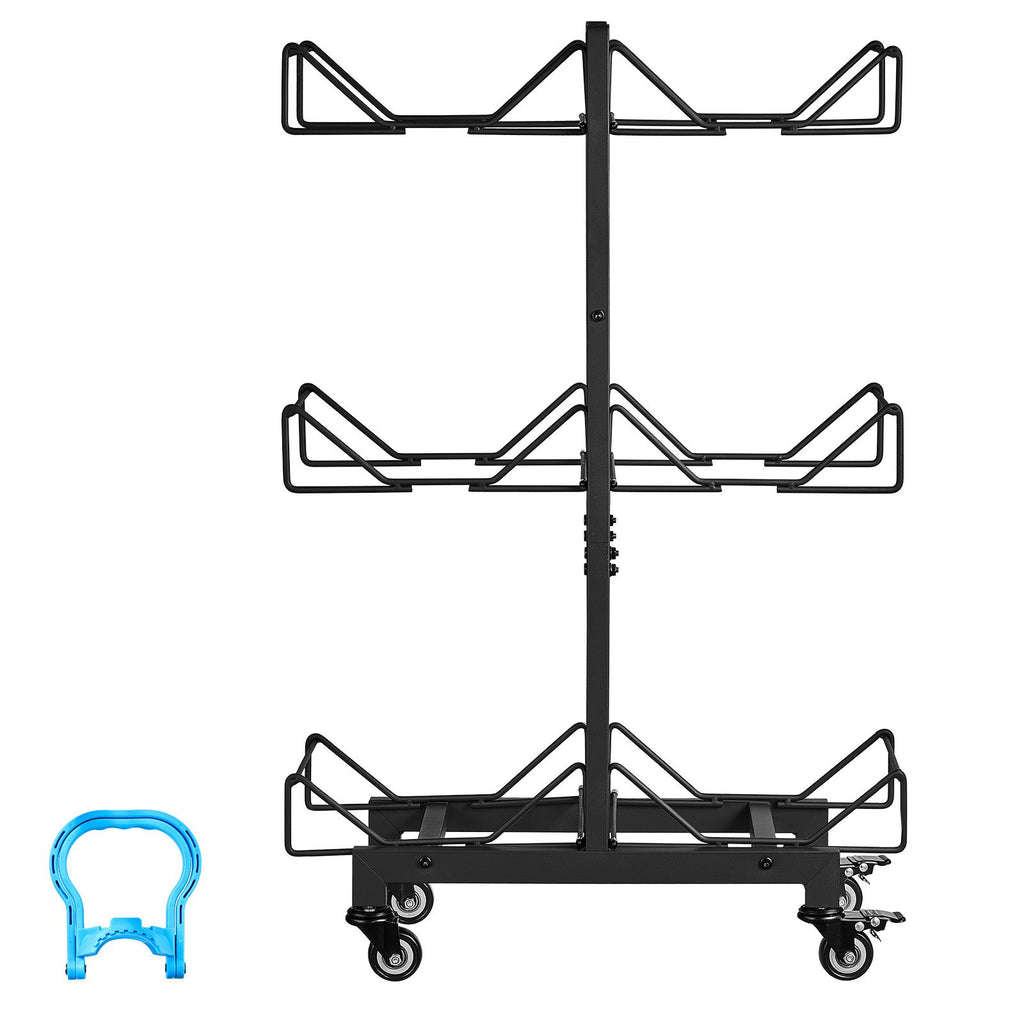 Water Jug Holder, 3 Tiers Double Rows 3 and 5 Gallon Water Bottle Holder for 6 Bottles, Heavy Duty Jug Rack Organizer with Casters and Handles, Foldable for Kitchen, Office, Living Room, Black