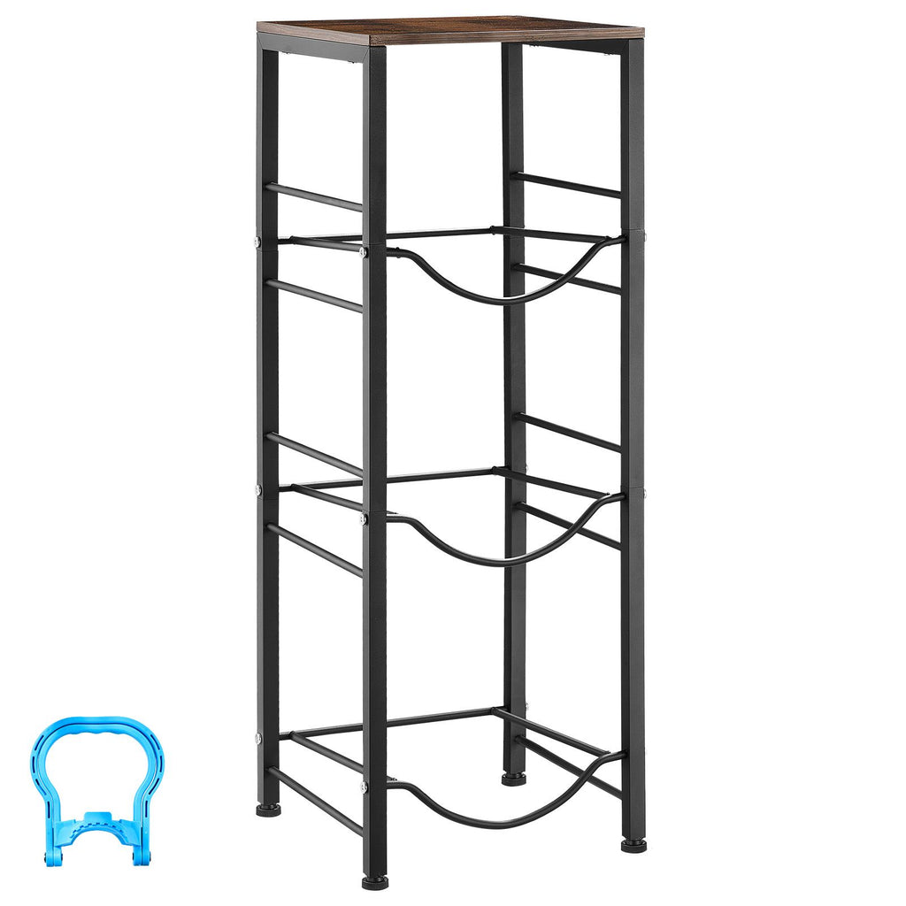Water Jug Holder, 4 Tiers 3 and 5 Gallon Water Bottle Holder for 3 Bottles, Heavy Duty Jug Rack Organizer with Storage Shelf, Detachable for Kitchen, Office, Living Room, Black and Brown