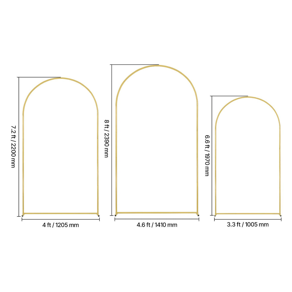 Wedding Arch Backdrop Stand, Set of 3, Metal Stable Stand with Case Connection & Chassis Crossbar Design, Easy-to-Assemble Gold Stand with Premium Metal, Fit for Birthday, Celebration, Holiday