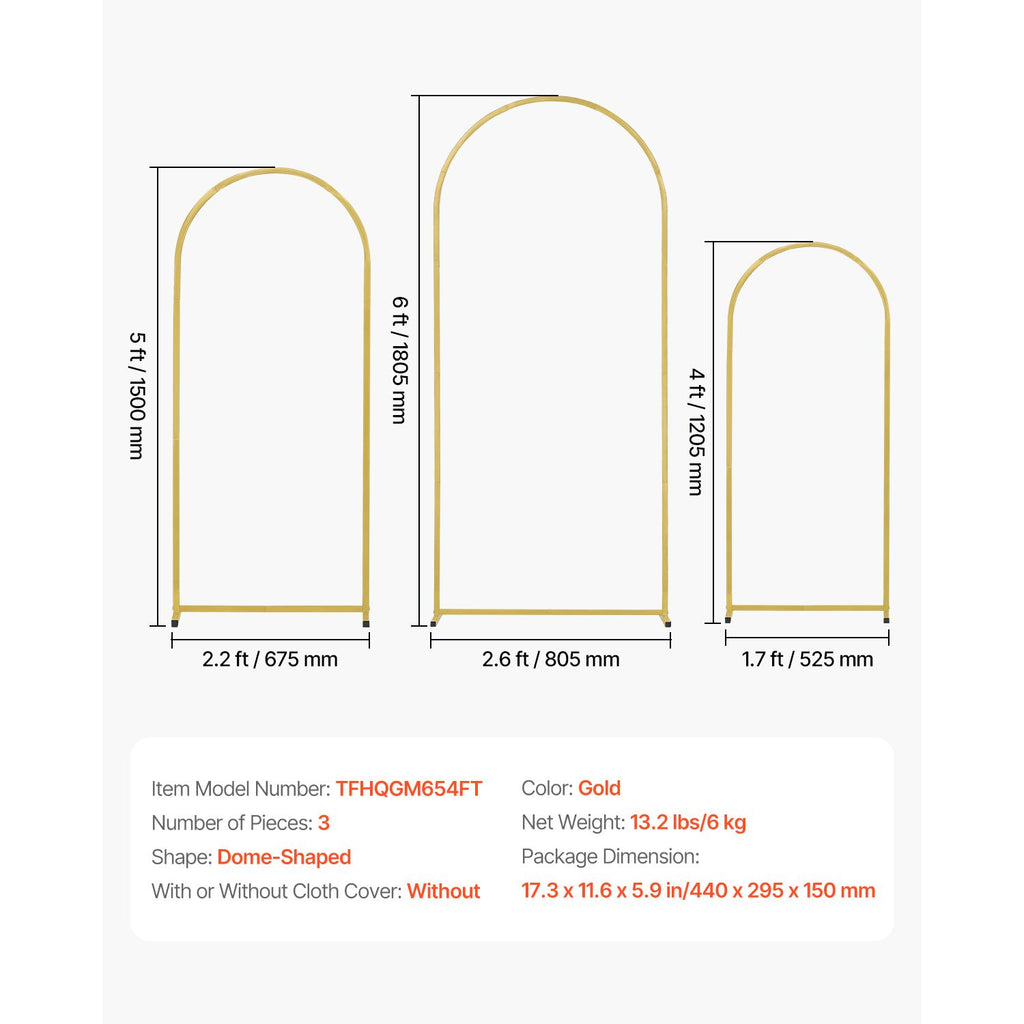 Wedding Arch Backdrop Stand, Set of 3, Metal Stable Stand with Case Connection & Chassis Crossbar Design, Easy-to-Assemble Gold Stand with Premium Metal, Fit for Birthday, Celebration, Holiday