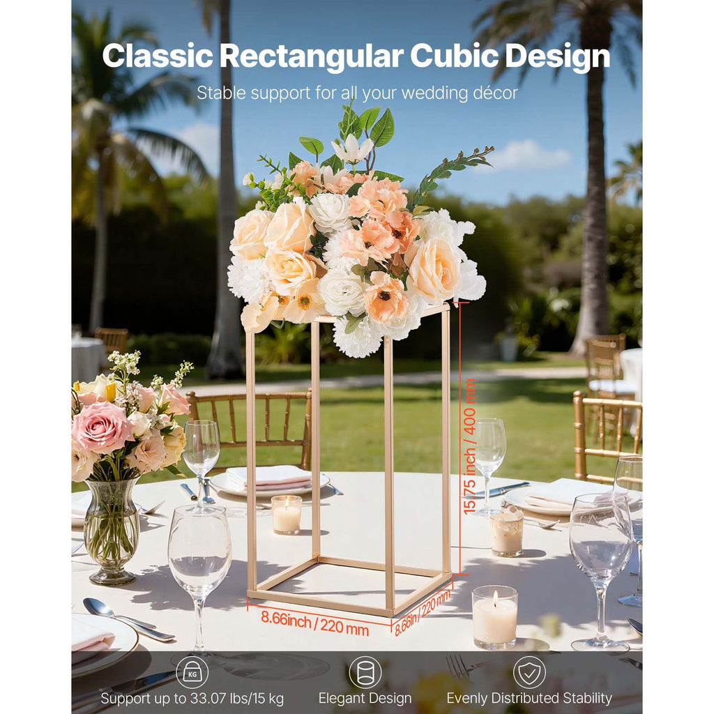 Wedding Flower Stand, 10PCS 15.75-inch Column Flower Stand, Floral Stands with Acrylic Laminate, Gold Rectangular Floral Display Rack for Wedding, Party, Birthday, Home, Gold Centerpiece Stands image 2