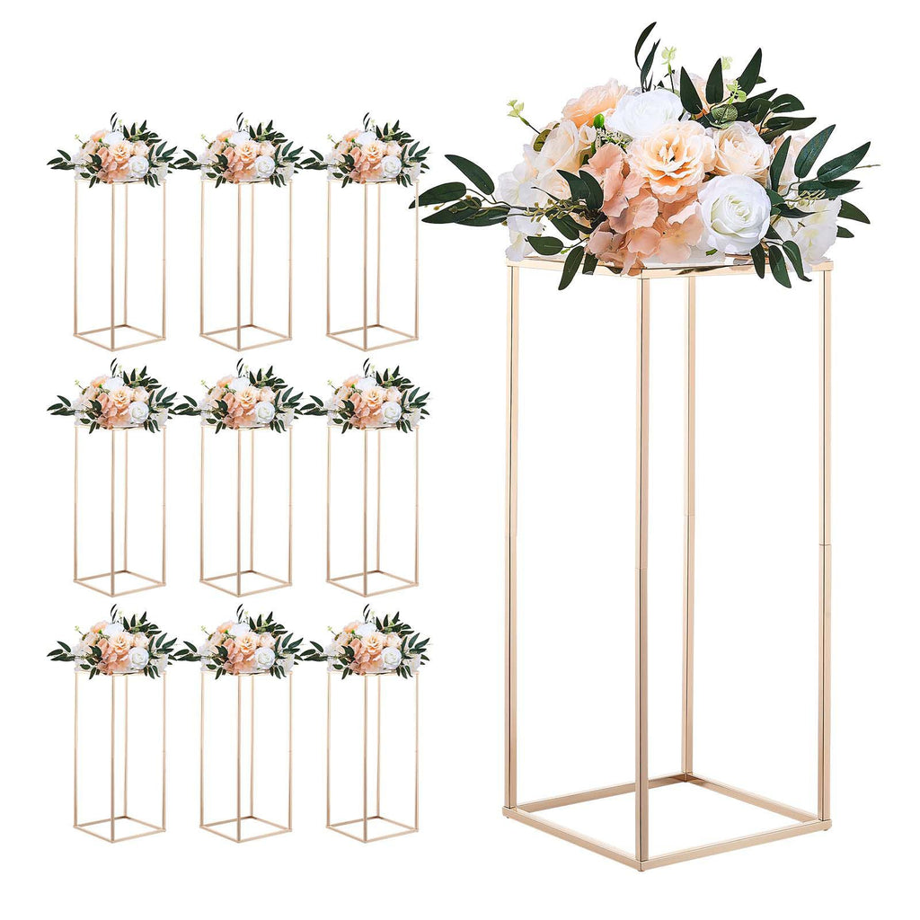 Wedding Flower Stand, 10PCS 23.62-inch Column Flower Stand, Floral Stands with Acrylic Laminate, Gold Rectangular Floral Display Rack for Wedding, Party, Birthday, Home, Gold Centerpiece Stands