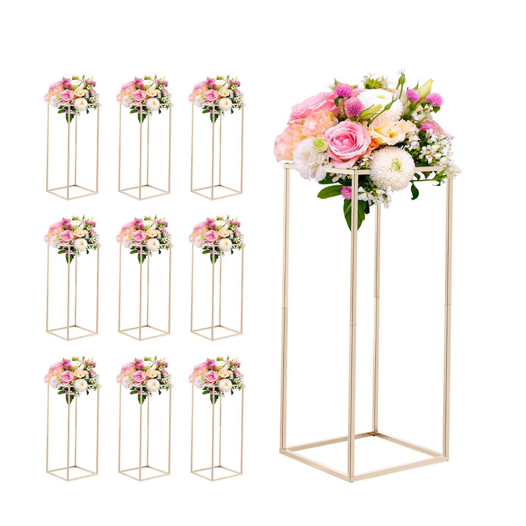 Wedding Flower Stand, 10PCS 23.62-inch Column Flower Stand, Floral Stands with Hidden Screw, Rectangular Cubic Floral Display Rack for Wedding, Party, Birthday, Home, Gold Centerpiece Stands