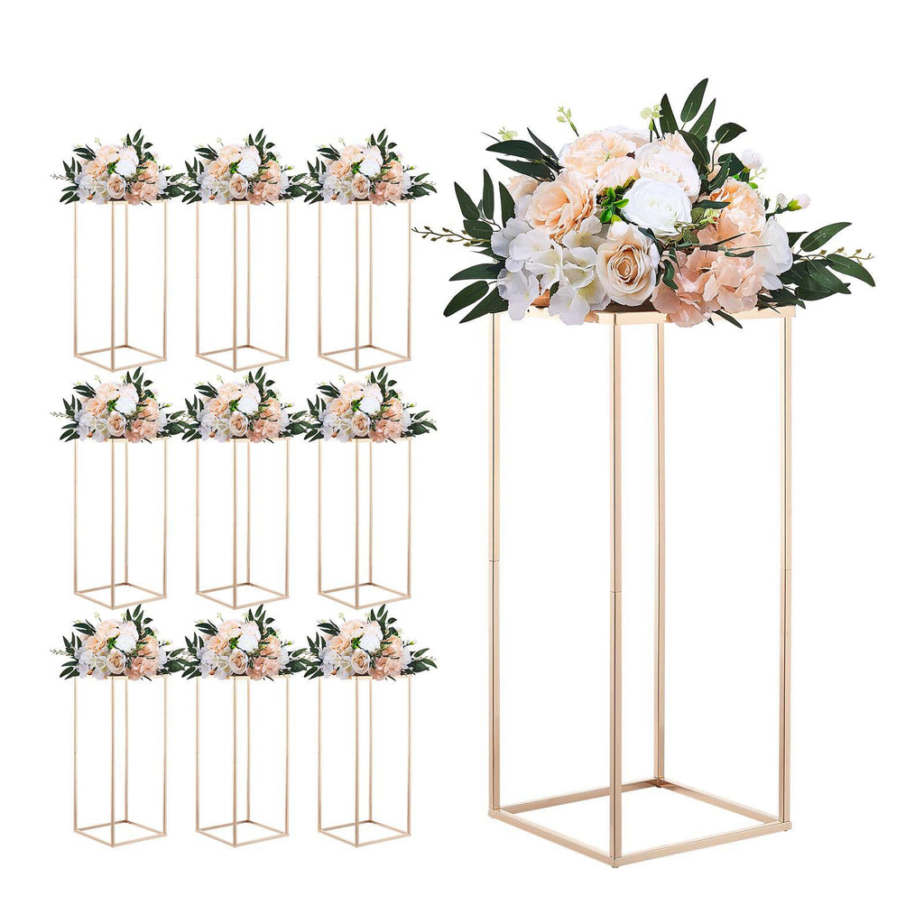 Wedding Flower Stand, 10PCS 23.62-inch Column Flower Stand, Floral Stands with Metal Laminate, Gold Rectangular Floral Display Rack for Wedding, Party, Birthday, Home, Gold Centerpiece Stands