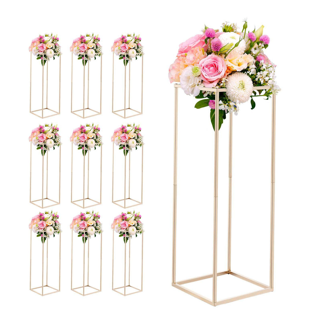 Wedding Flower Stand, 10PCS 31.5-inch Column Flower Stand, Floral Stands with Hidden Screw, Rectangular Cubic Floral Display Rack for Wedding, Party, Birthday, Home, Gold Centerpiece Stands