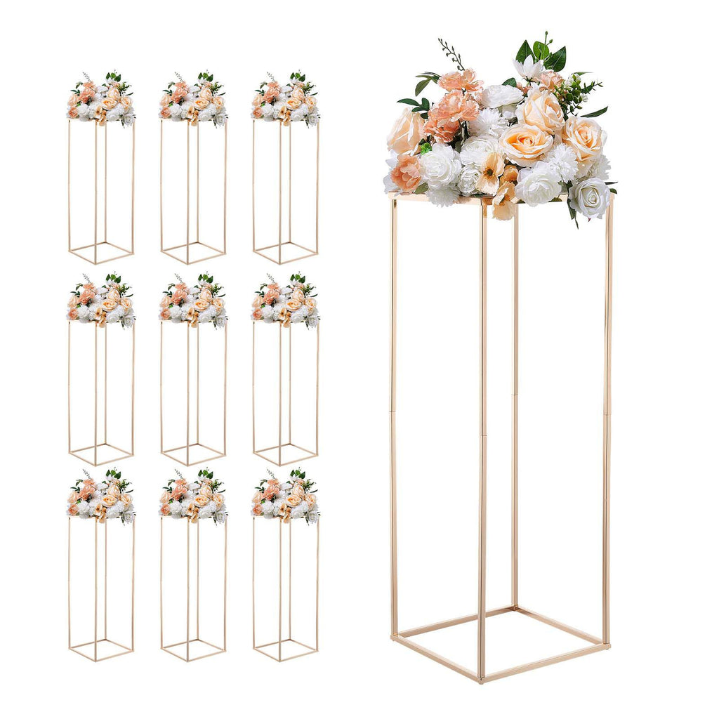 Wedding Flower Stand, 10PCS 31.5-inch Column Flower Stand, Floral Stands with Metal Laminate, Gold Rectangular Floral Display Rack for Wedding, Party, Birthday, Home, Gold Centerpiece Stands