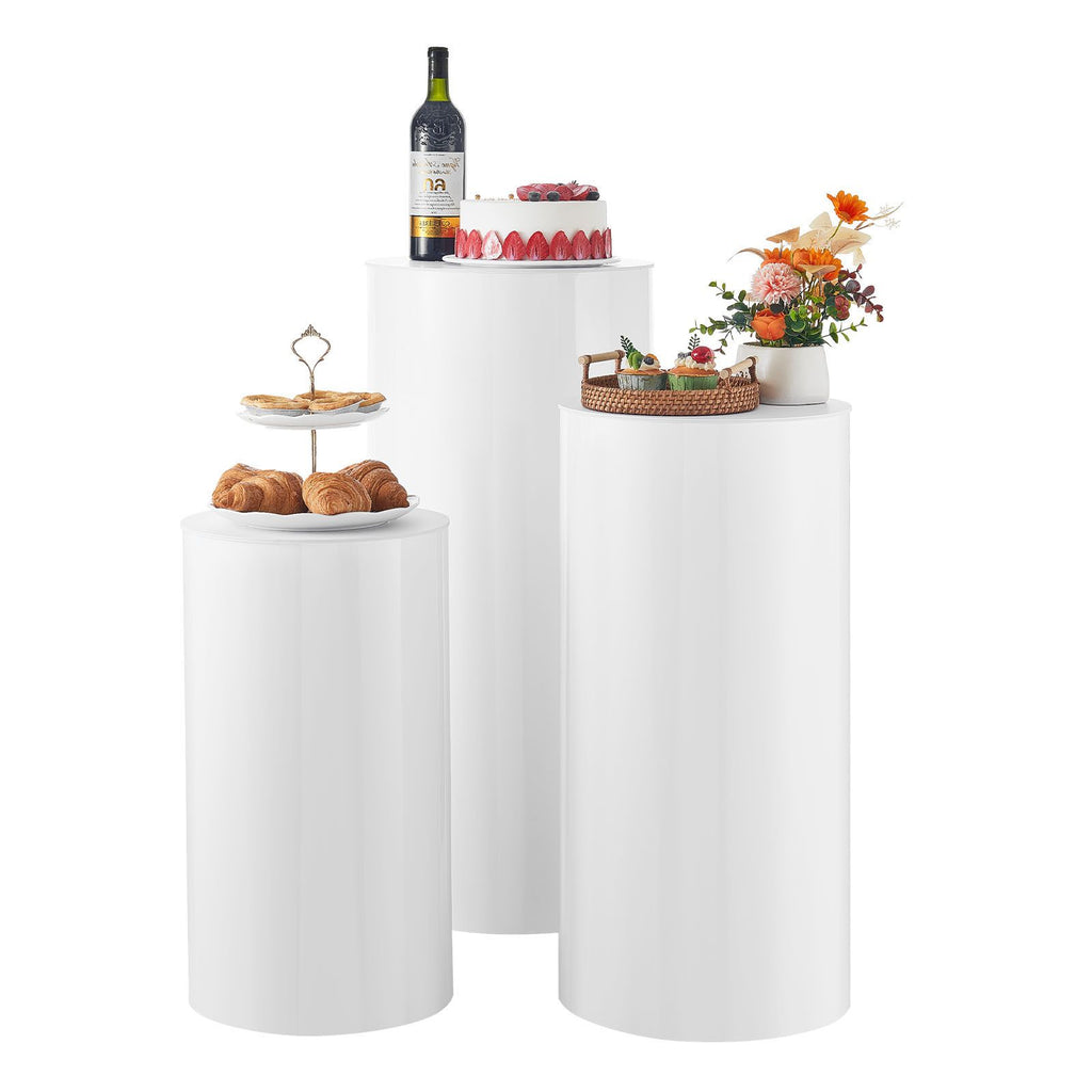 Wedding Flower Stand, 3PCS 23.62/29.53/35.43 inch Round Cylinder Plinth, White Pedestal Stand with PVC Lid, Cylindrical Pedestal Stands for Wedding, Party, Birthday, Art Decor, 33.07 lbs Load