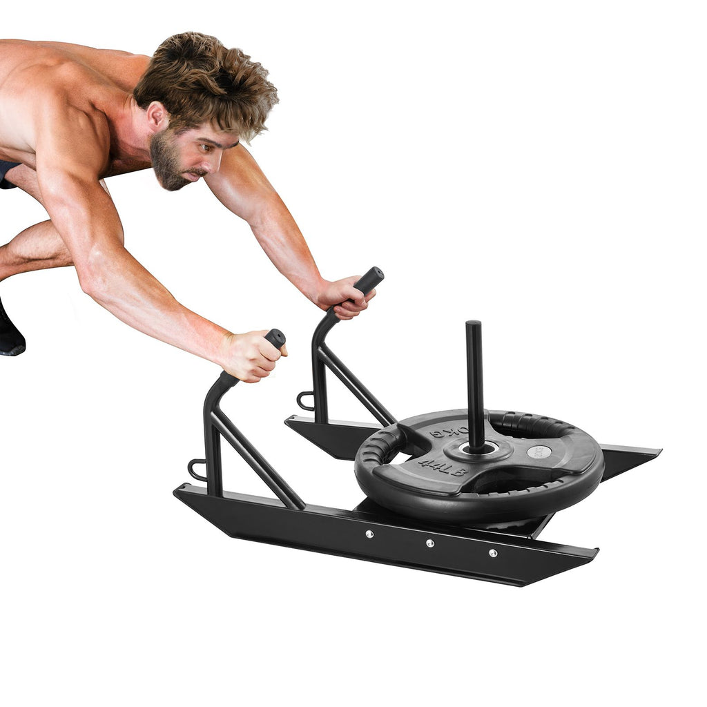 Weight Training Pull Sled, Fitness Strength Speed Training Sled with Handle, Steel Power Sled Workout Equipment for Athletic Exercise & Speed Improvement, Suitable for 1"&2" Weight Plate, Black