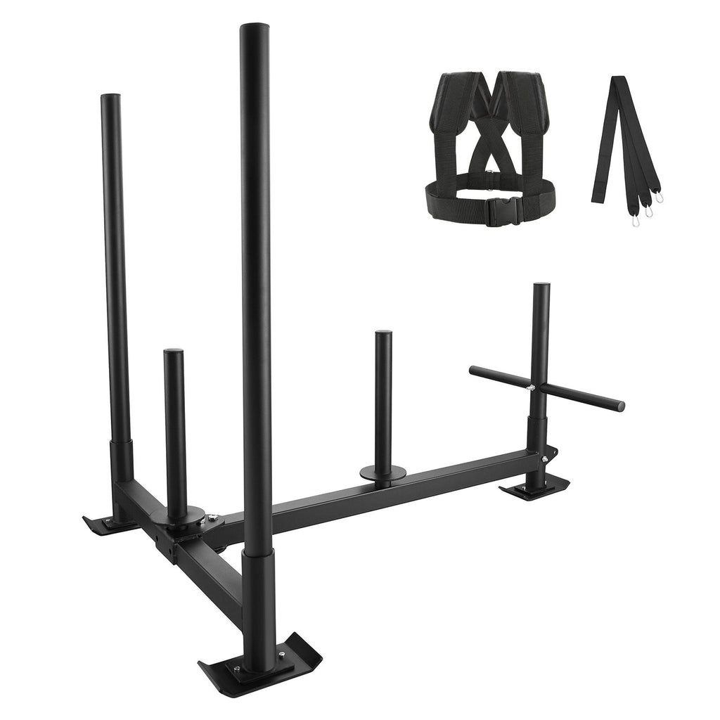 Weight Training Sled, Pull Push Power Sled with Handle, Fitness Strength Resistance Training, Steel Workout Equipment for Athletic Exercise & Speed Improvement, Fit for 2" Weight Plate, Black