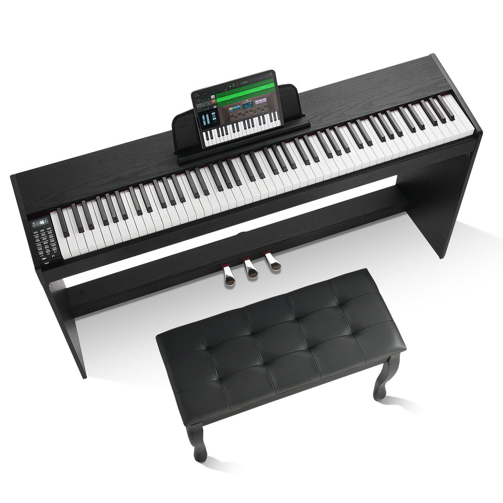 Weighted Digital Piano, 88 Key Fully Weighted Keys, Dual Keyboard & Speakers Simple Cabinet Bracket with Twin Bench Headphone 200 Tones & Rhythms, Support Bluetooth/USB/MIDI, for Teachers Lesson