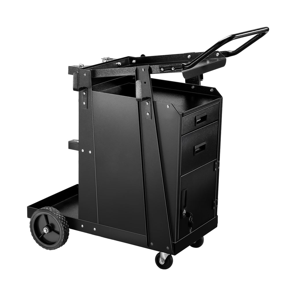Welding Cart, 2 Drawers Welder Cart Heavy Duty with Anti-Theft Lockable Cabinet, 350LBS Static Weight Capacity, 360° Swivel Wheels, Tank Storage Safety Chains for MIG TIG Welder, Plasma Cutter