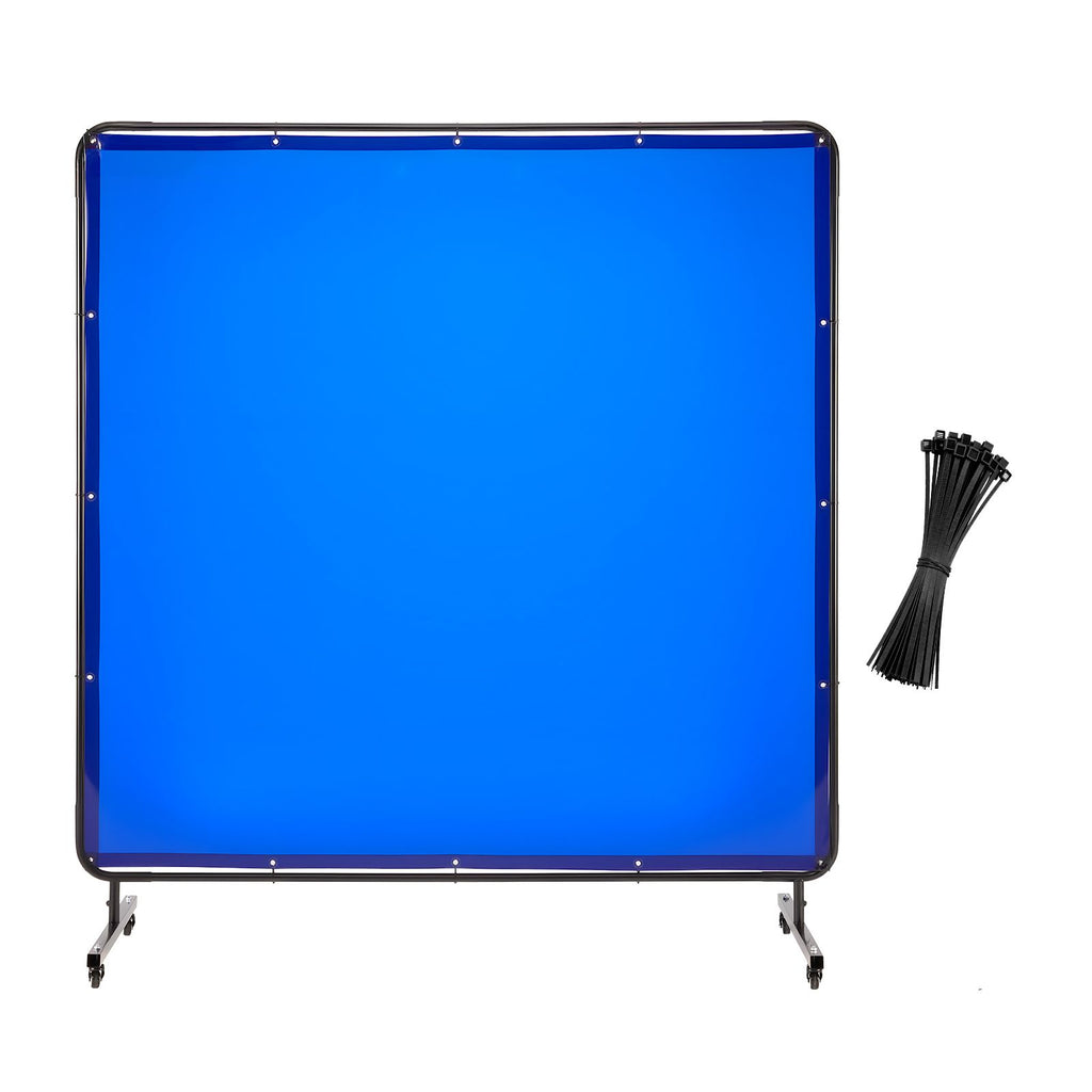 Welding Screen with Frame, 6 x 6 FT Welding Curtain Screen, Flame-Resistant Vinyl Safety Protection Screens with Lockable Swivel Wheels & 6-Level UV Protection for Workshop/Industrial Use, Blue