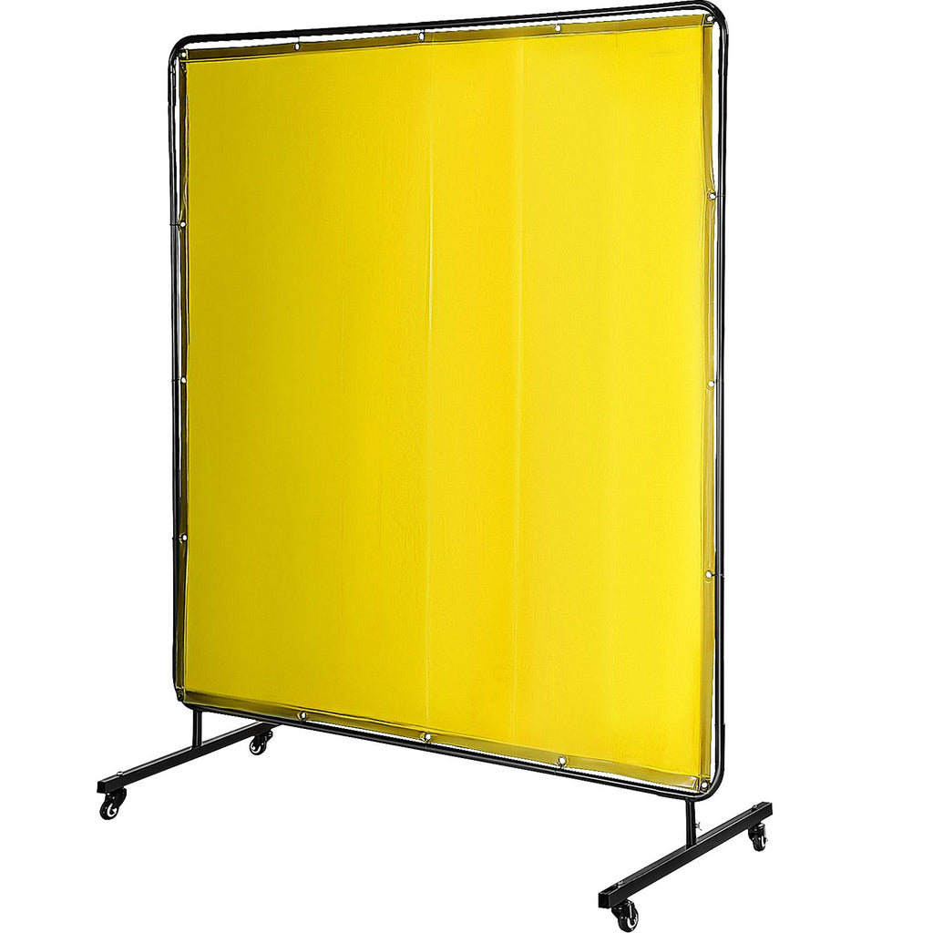 Welding Screen with Frame 6\' x 6\', Welding Curtain with 4 Wheels, Welding Protection Screen Yellow Flame-Resistant Vinyl, Portable Light-Proof Professional
