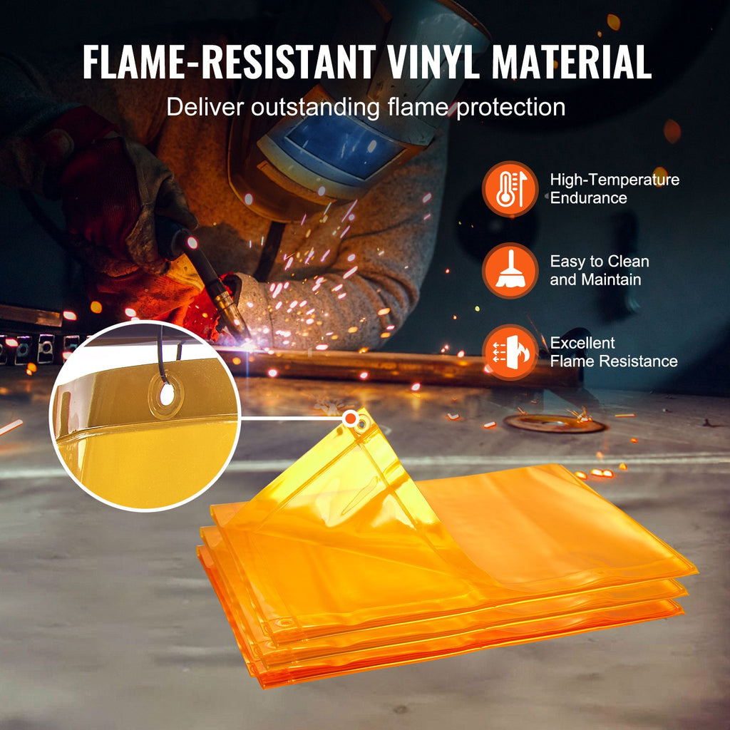 Welding Screen with Frame, 6' x 8' 3 Panel Welding Curtain Screens, Flame-Resistant Vinyl Welding Protection Screen on 12 Swivel Wheels (6 Lockable), Moveable & Professional for Workshop, Yellow