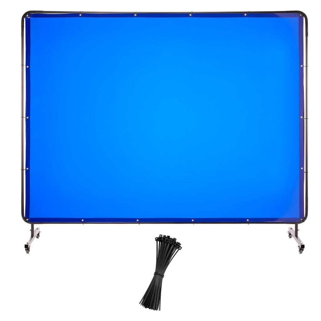 Welding Screen with Frame, 6 x 8 FT Welding Curtain Screen, Flame-Resistant Vinyl Safety Protection Screens with Lockable Swivel Wheels & 6-Level UV Protection for Workshop/Industrial Use, Blue