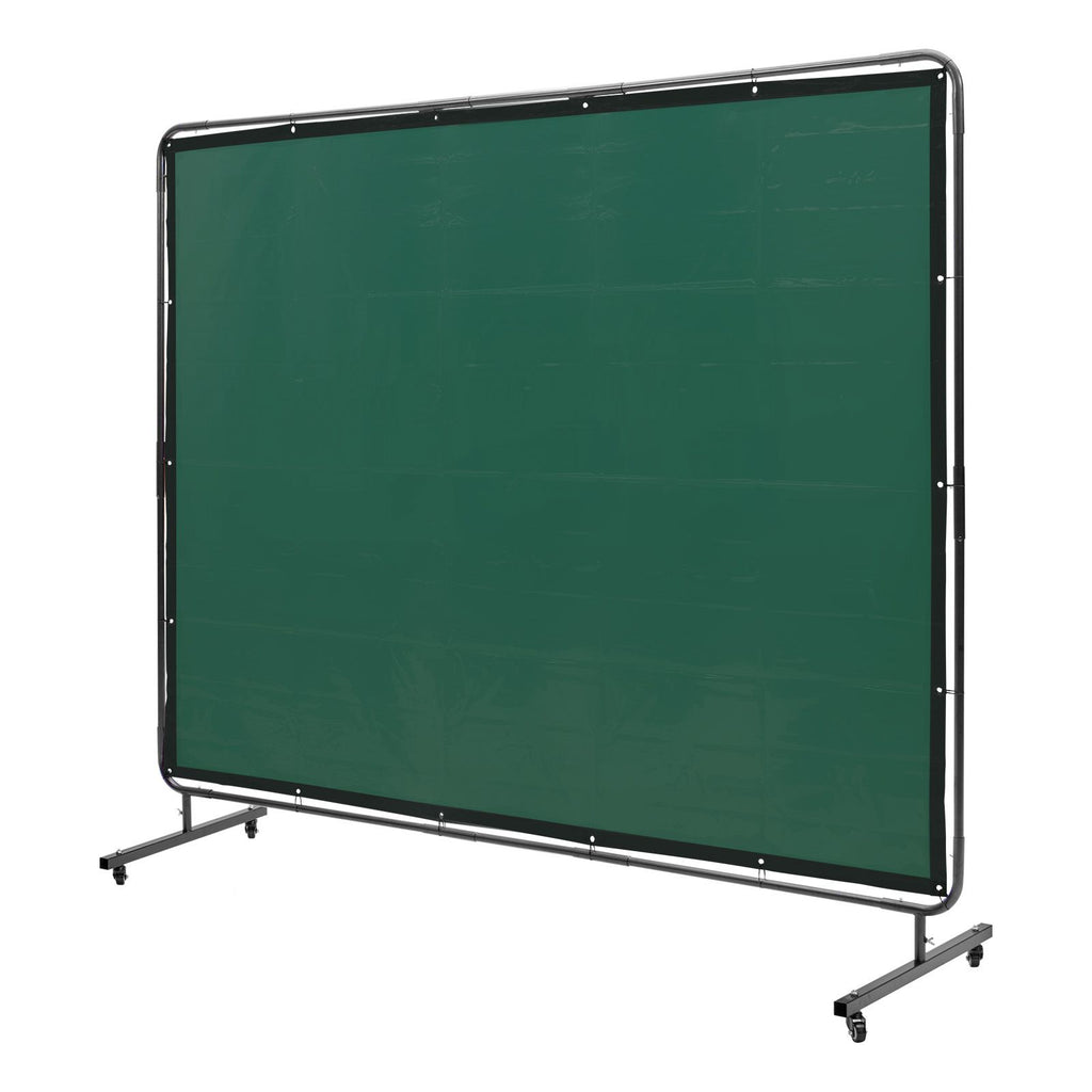 Welding Screen with Frame, 6' x 8' Welding Curtain Screen, Flame-Resistant Vinyl Welding Protection Screen on 4 Swivel Wheels (2 Lockable), Moveable & Professional for Workshop/Industrial, Green