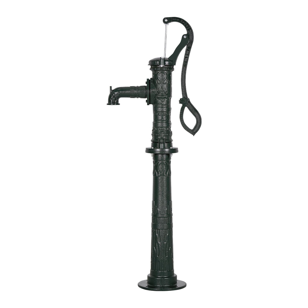 Well Hand Pitcher Pump, 20 ft Max Lift, Antique Cast Iron Manual Hand Water Pump with Heightening Base, NPT 1-1/4 in Connection, Easy Installation, for Outdoor Garden, Pond, Yard, Farm, Green