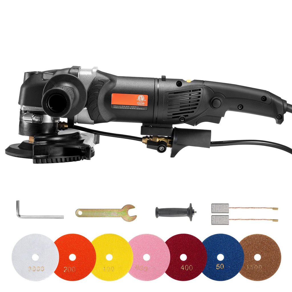 Wet Polisher 800W, 4" Concrete Grinder with 6 Variable Speed and 7 Polishing Kits, Wet Grinder Machine for Marble, Granite, Stone, Rock, Tile, Equipped with a GFCI Switch, (700 - 3000 RPM)