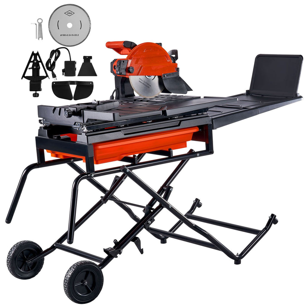 Wet Tile Saw with Stand, 10-inch 65Mn Steel Blade, 4500 RPM Motor, Tile Cutter Wet Saw with Water Reservoir and Casters, 0-45 Degrees Miter Angle for Cutting Tiles, Floor Tiles, and Stones