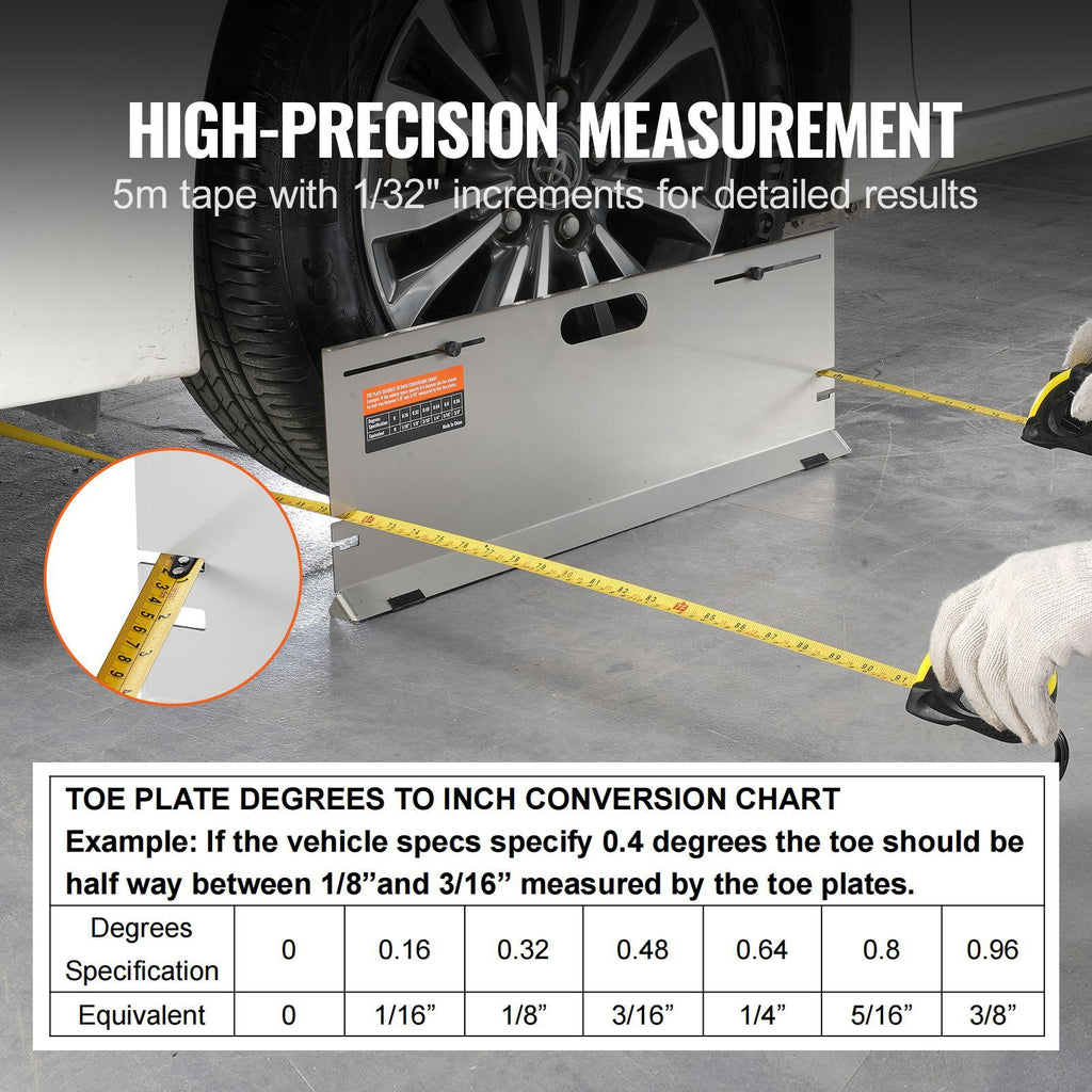 Wheel Alignment Tool, 2-Pack Alignment Tool Toe Plates, Stainless Steel Toe Angle Measurement Tool Plate, 4 Alignment Rods and Magnetic Slots, Includes Measuring Tapes & Conversion Chart