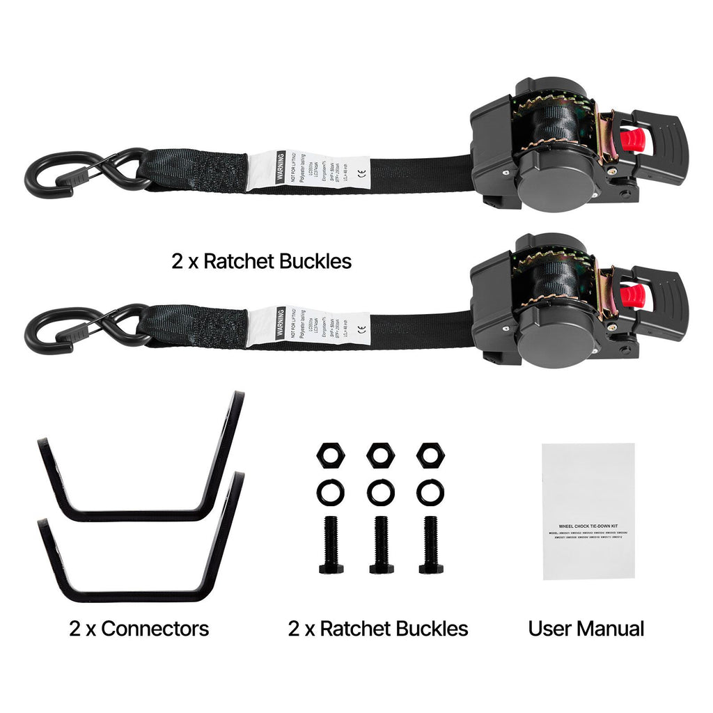 Wheel Chock Tie-Down Kit, Fixed Trailer Tie Down Strap, Car Tie Down Kit with S-Hook, Break Strength 1649 lbs & Working Load 550 lbs Motorcycle Tie-Down System for Trailers, Boats, Snowmobiles