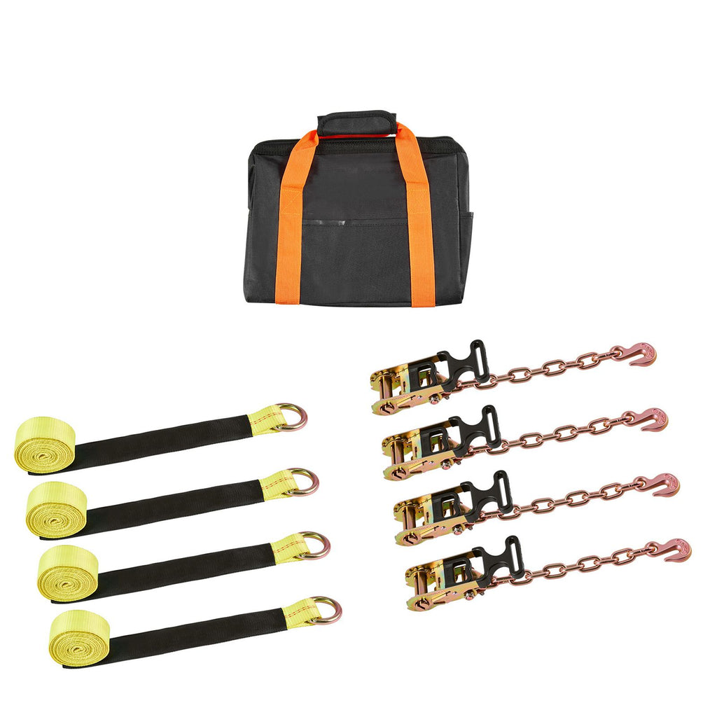 Wheel Chock Tie-Down Kit, Tire-Style Tow Dolly Strap, Car Tie Down Kit with Heavy-Duty Hook, Break Strength 10009 lbs & Working Load 3333 lbs Motorcycle Tie-Down System for ATV, SUV, Snowmobiles