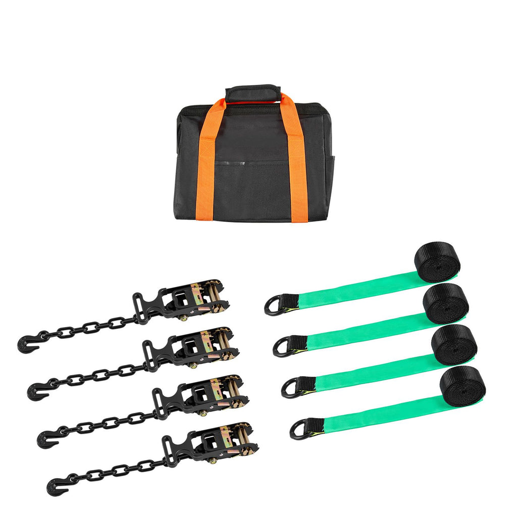 Wheel Chock Tie-Down Kit, Tire-Style Tow Dolly Strap, Car Tie Down Kit with Heavy-Duty Hook, Break Strength 10009 lbs & Working Load 3333 lbs Motorcycle Tie-Down System for ATV, SUV, Trailer