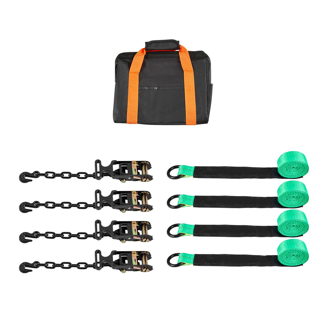 Wheel Chock Tie-Down Kit, Tire-Style Tow Dolly Strap, Car Tie Down Kit with Heavy-Duty Hook, Break Strength 10009 lbs & Working Load 3333 lbs Motorcycle Tie-Down System with O-Ring for ATV, SUV