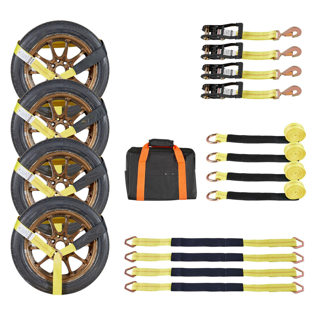 Wheel Chock Tie-Down Kit, Tire-Style Trailer Tie Down Strap, Car Tie Down Kit with Spring Hook, Break Strength 10009 lbs & Working Load 3333 lbs Motorcycle Tie-Down System for ATV, SUV, Trailer