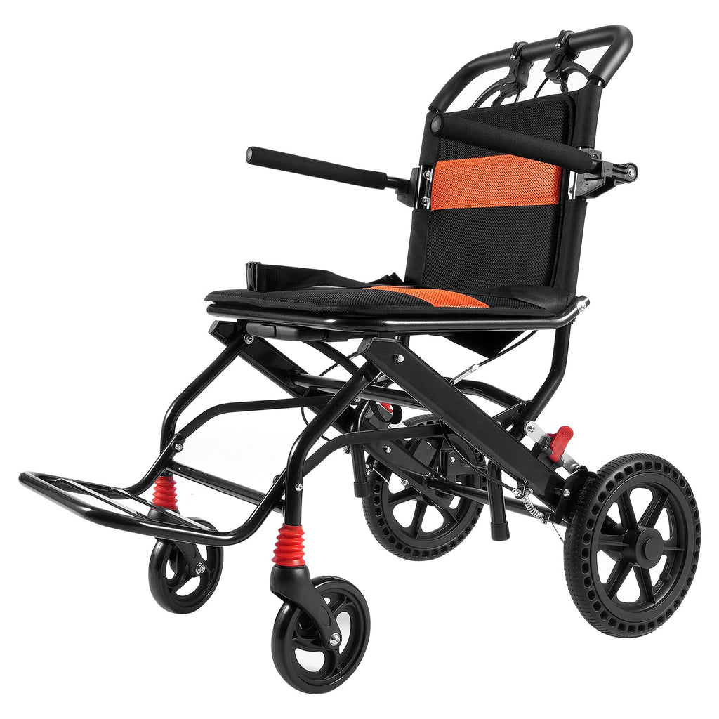 Wheelchair, Aluminum Alloy Ultra-Lightweight Transport Chair for Adults, Foldable Wheelchair with Flip-Back Desk-Length Arms, Self-locking Brake, 18-Inch Wide Seat, 220lbs Weight Capacity