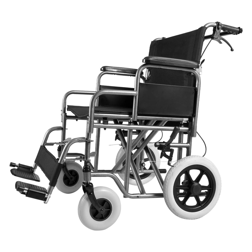 Wheelchair, Carbon Steel Transport Chair for Adults, Foldable Wheelchair with Detachable Armrest, Self-locking Brake, 24-Inch Wide Seat, 300lbs Weight Capacity, for the Disabled Move Freely