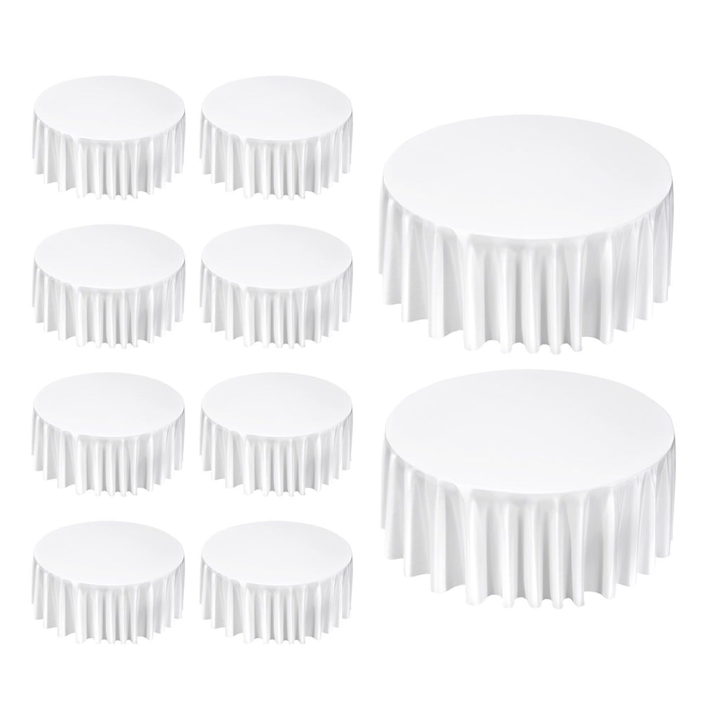 White Round Tablecloths 10 Pack, 132 Inches in Diameter, Stain- & Wrinkle- Resistant, Machine Washable Table Clothes, Polyester Fabric Table Covers for Wedding, Party, Banquet, Formal Events