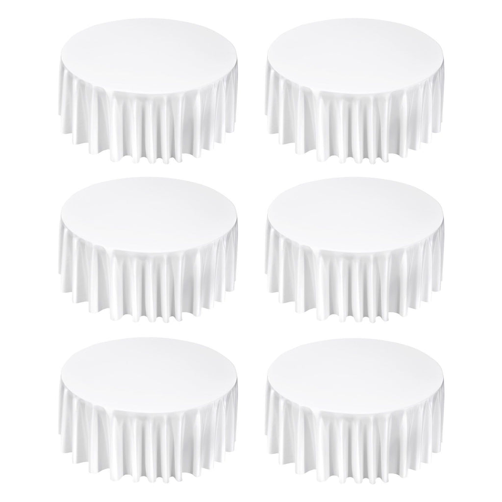 White Round Tablecloths 6 Pack, 132 Inches in Diameter, Stain- & Wrinkle- Resistant, Machine Washable Table Clothes, Polyester Fabric Table Covers for Wedding, Party, Banquet, Formal Events