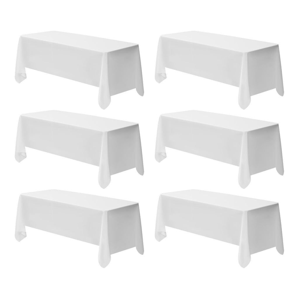 White Tablecloths for Rectangle Tables, 6 Pack, 70 x 120 Inches, Reusable and Machine Washable Table Clothes, Wrinkle-Resistant Polyester Fabric Table Covers for Wedding, Party, Banquet