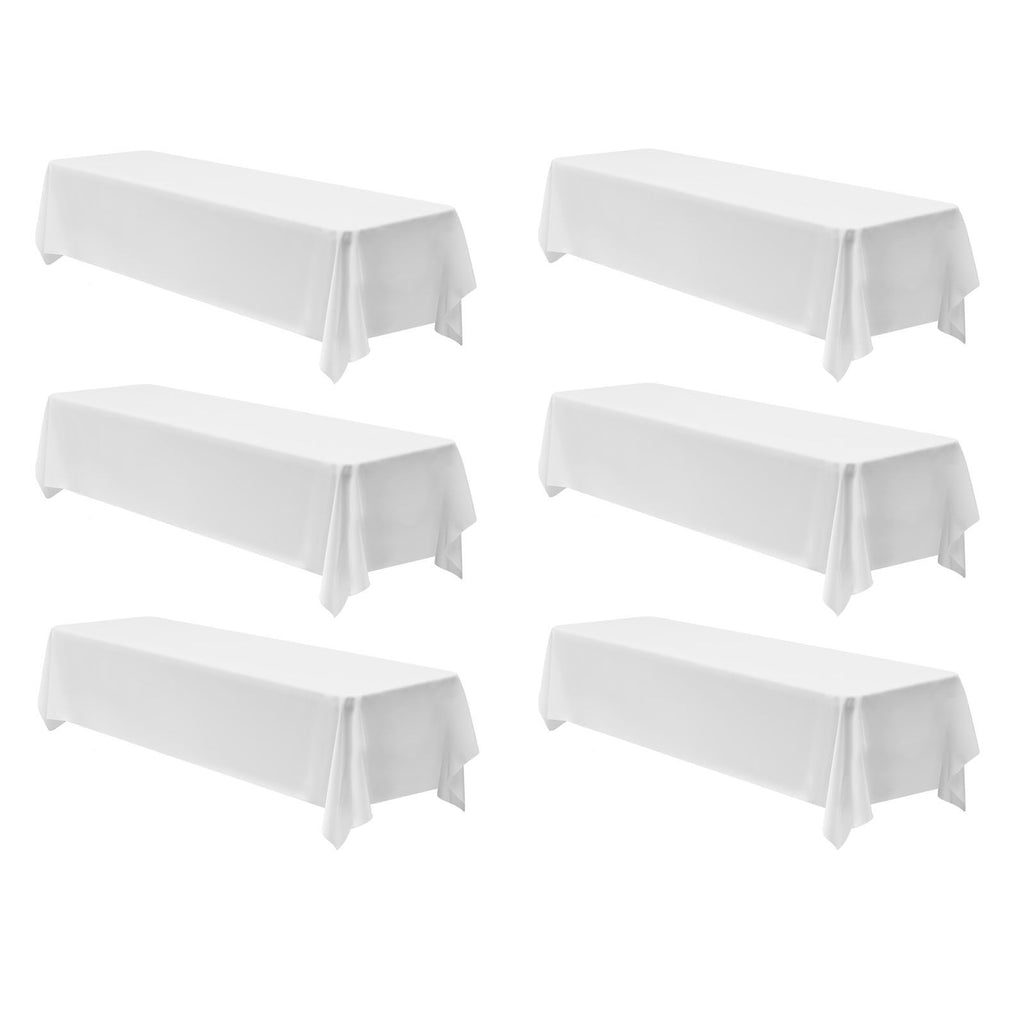 White Tablecloths for Rectangle Tables, 6 Pack, 90 x 132 Inches, Reusable and Machine Washable Table Clothes, Wrinkle-Resistant Polyester Fabric Table Covers for Wedding, Party, Banquet