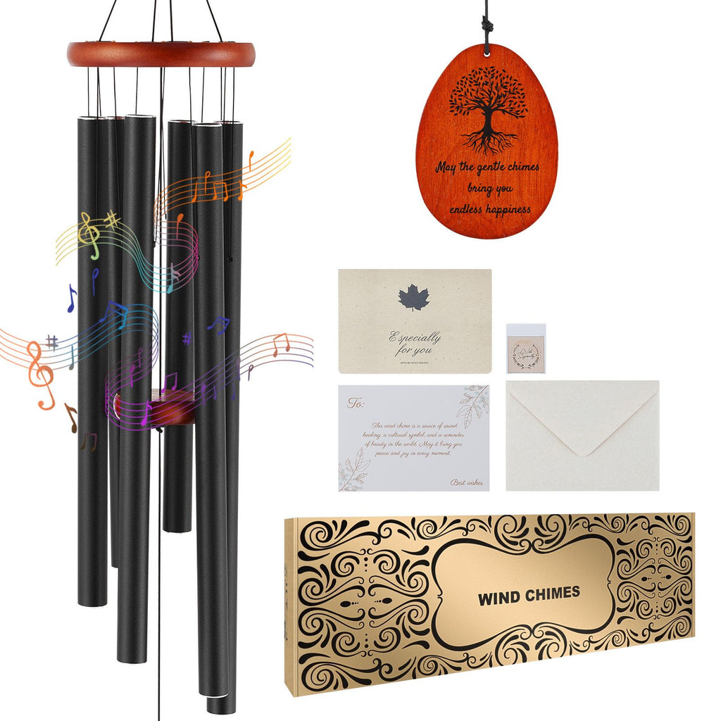 Wind Chimes for Outside, 41 in, Deep Tone Wind Chimes with 6 Tubes, Unique Large Memorial Wind Chimes for Anniversary, Amazing Outdoor Decor for Your Patio, Porch, Garden and Backyard, Black
